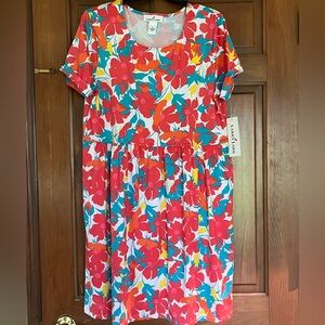 Floral Print Dress Red, Yellow and Blue Accents. Brand New Size Medium & Large